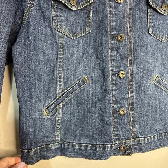 Levi Strauss Signature Denim Jacket Womens Y2K Cropped Trucker Sz Large 12/14 - Picture 7 of 16